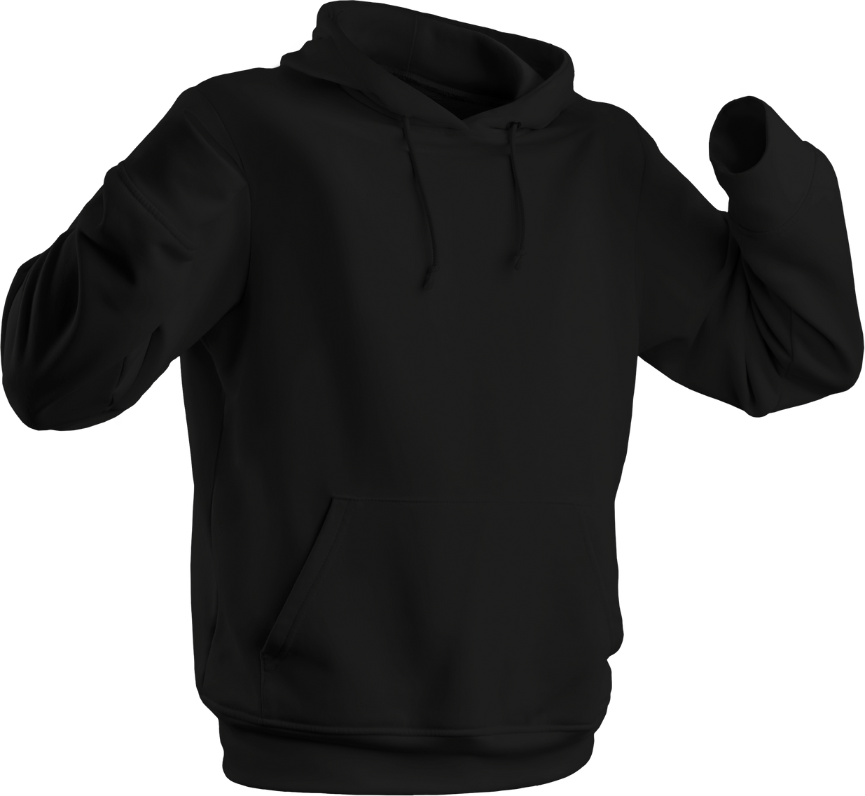 Black Hoodie Mockup 3D Rendering Png Universal Sweatshirt Isolated.